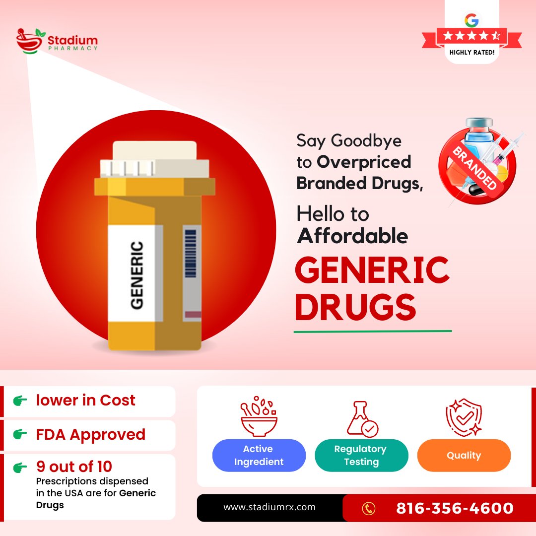 Stadiumrx's tweet photo. Why pay more for #BrandedDrugs when you can get the same quality #medication for less with #GenericDrugs?
Order generic #drugs now from #StadiumPharmacy https://t.co/5YW8lbUmlX
.
#medicine #Medicare #fda #pharmacy #pharmaceutical #StadiumRx #Missouri https://t.co/N80uqeQdYi