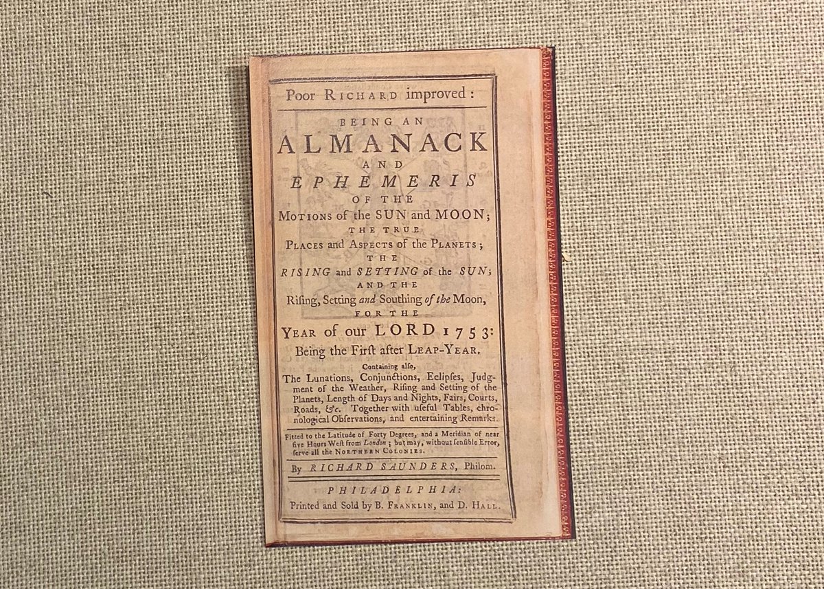 LindaHall_org's tweet photo. A special thank-you to @AmPhilSociety for joining us in the #LibraryBowl23 Super Bowl wager and the Kansas City @Chiefs, whose victory allowed us to feature Poor Richard's Almanack in this examination of useful knowledge in early America. Visit the Library to see it for yourself! https://t.co/0KZJ1ENOOx