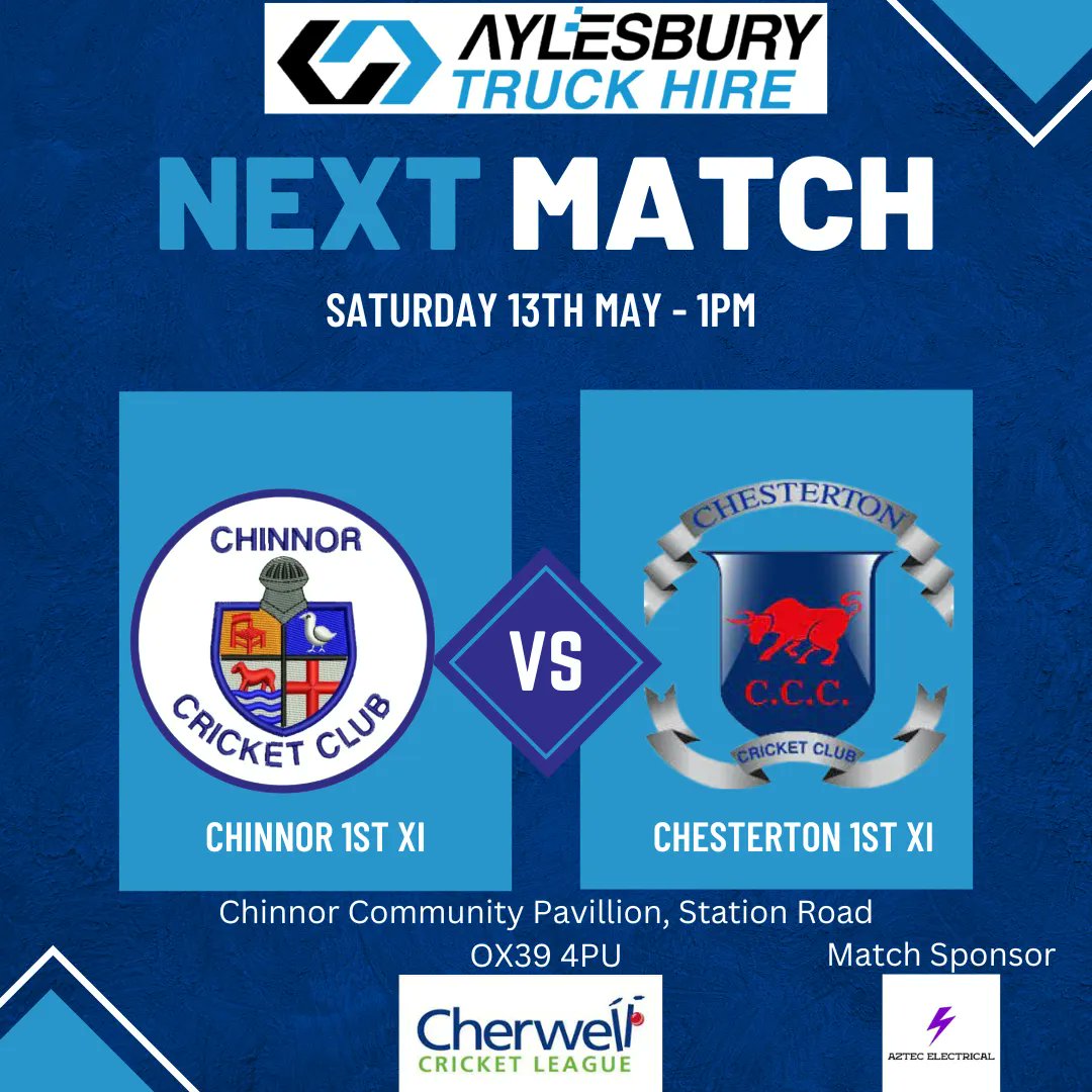 ChinnorClub's tweet photo. 🏏 Next up

Our First home game of the Season. Come down and show your support. 

Bar Open from 12pm 🍺 

Match Sponsor - @Aztec_Elec https://t.co/0ZGh4qndDt