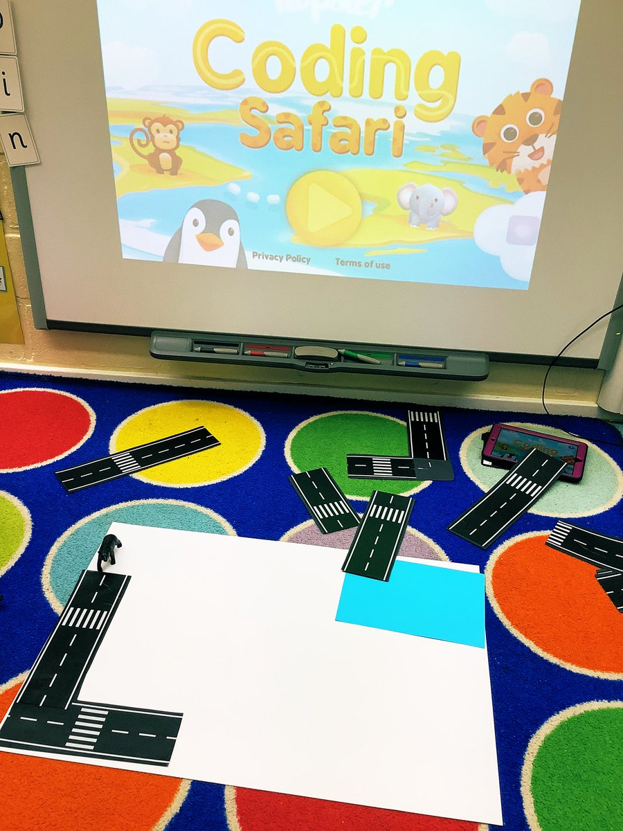 GreenFrog8's tweet photo. I cut up some roads to use with animals as an unplugged version of #codingsafari today. This definitely helped the Nursery students to understand how to place the paths better when on the App #earlyyearscomputing #EYFStech. Never too young to explore coding and debugging! https://t.co/xrFrwfR2HN