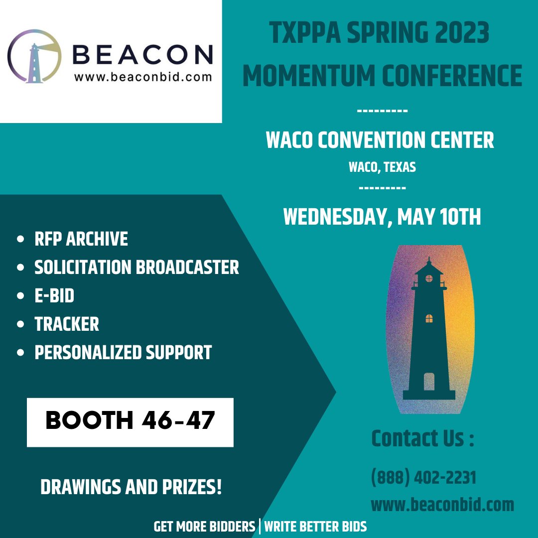 Ease of use, more bidders, RFP Archive, compliance, direct support. We ☑️ all of them. 

How is your #eprocurement solution doing? 

See us at TxPPA. Booth 4️⃣6️⃣ / 4️⃣7️⃣ . @JimWard6 + Alex Capps will share how agencies can write better bids and get more bidders. 

#TxPPA #Texas