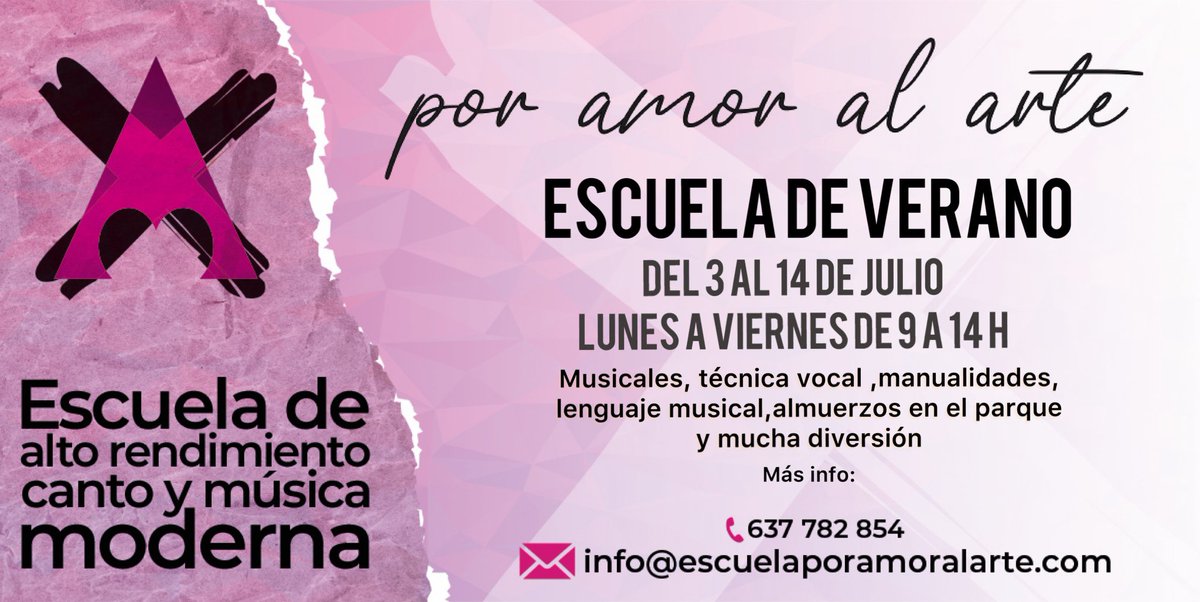 Daniel5kavanagh's tweet photo. Con muchísimas actividades para aprender sobretodo divirtiéndote.

⁃Musicales
⁃Técnica Vocal y respiración 
⁃Manualidades 
⁃Lenguaje musical
⁃Psicomotricidad
⁃Escenografías
⁃Almuerzos en el parque y muchas sorpresas.

*Almuerzos todos los días incluidos. https://t.co/ySTi0w8jPk