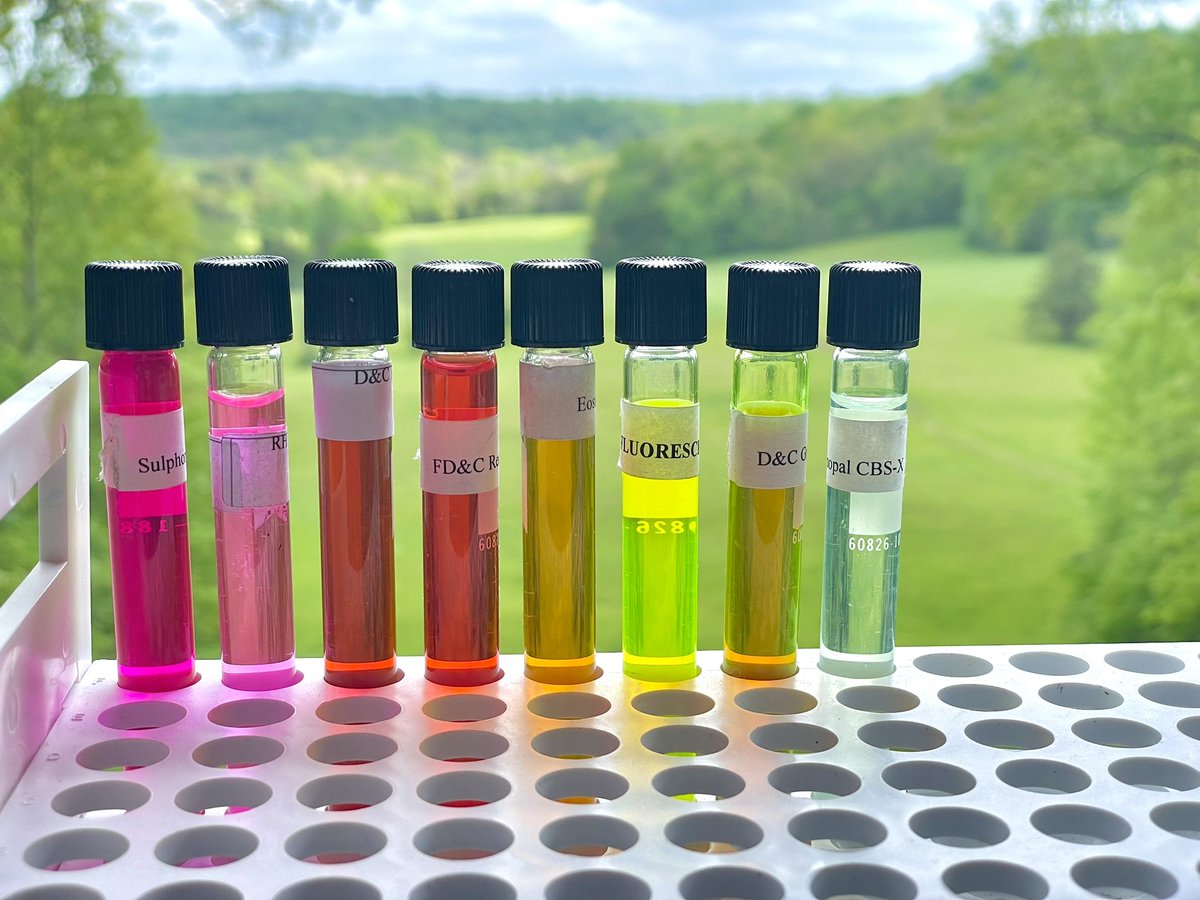 Learning about different uses of dyes. We will be doing a dye trace this week and learning field techniques behind the process. Crawford Hydrology Laboratory