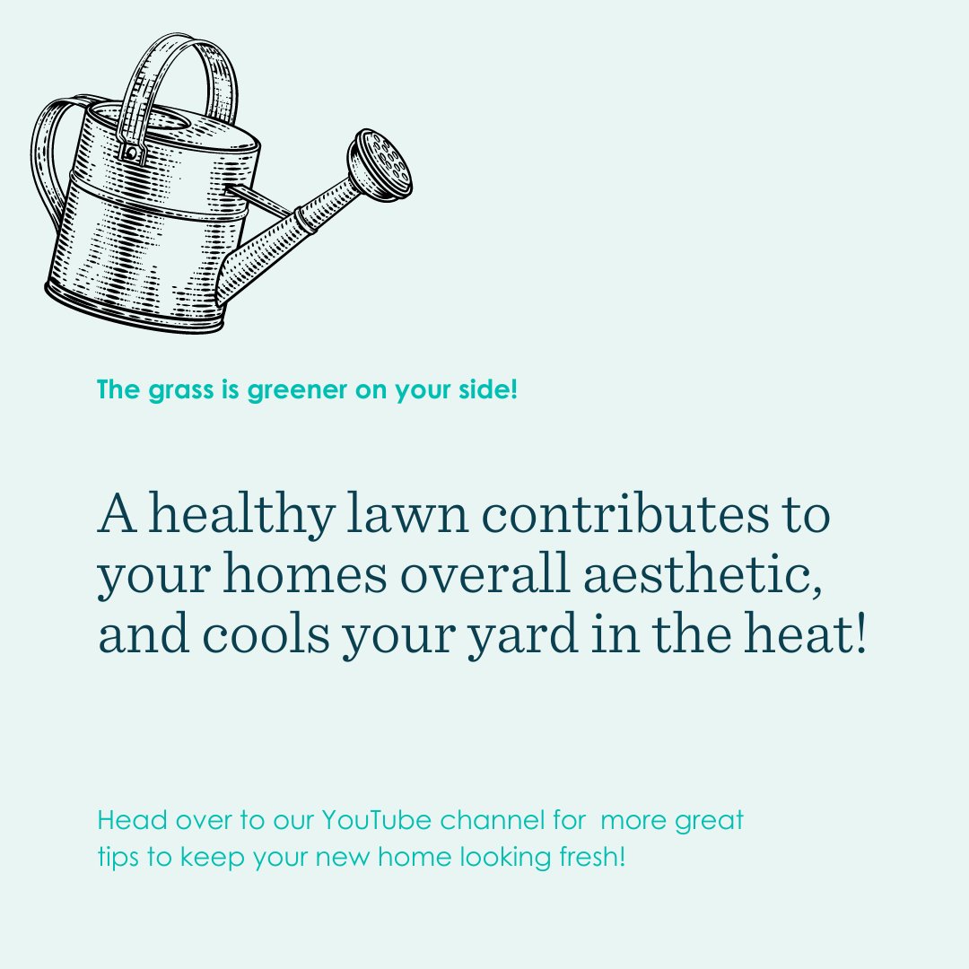 The grass is always greener, where they water the lawn 🌱 Keeping your lawn healthy adds so many benefits to your new home. From increasing curbside appeal, to managing surface water, a healthy lawn will keep your house looking and feeling its best! 🏡