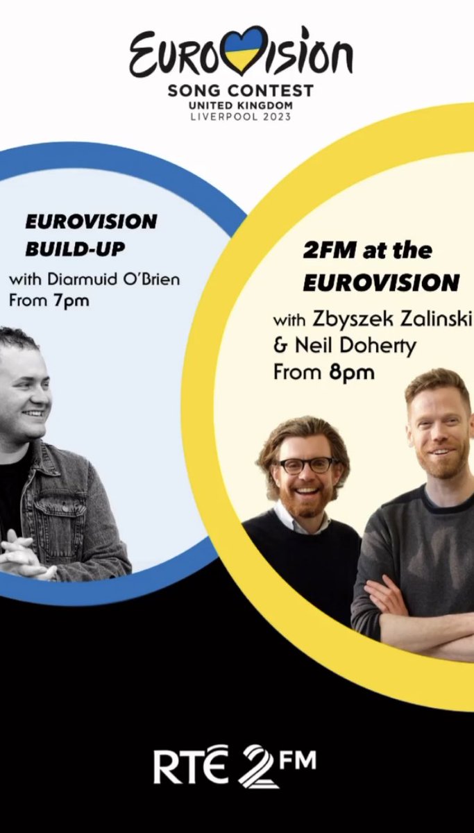 Tonight from 7pm <a href="/RTE2fm/">RTÉ 2FM</a> <a href="/Eurovision/">Eurovision Song Contest</a> 

2fm.ie to listen ✨🇮🇪

<a href="/neilgdoherty/">Neil Doherty</a> 
<a href="/zbysz/">ZZ</a>