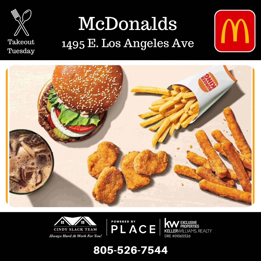 𝐛𝐚 𝐝𝐚 𝐛𝐚 𝐛𝐚 𝐛𝐚, 𝙄'𝙢 𝙡𝙤𝙫𝙞𝙣𝙜 𝙞𝙩! This #TakeoutTuesday head over to @McDonald's on Los Angeles Ave for everyone's favorite🍔burgers,🍟fries, nuggets and more! 
.
#fastfood #foodie #takeoutfood #cindyslackteam #alwayshardatworkforyou #simivalley #mcdonalds
