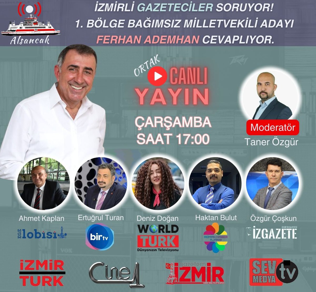 worldturktv's tweet photo. #İZMİR BASINI ORTAK #CANLI YAYINI
İzmirli Gazeteciler Soruyor, İzmir 1.Bölge Bağımsız Milletvekili Adayı Ferhan Ademhan yanıtlıyor...
#WorldTurk, #İzgazete, #Birtv, #Gazetemİzmir, #SevMedya, #Romanhaber, #Cine1, #Egelobisi, #İzmirtürk
@ferhanademhan https://t.co/R4xE3lYzoV