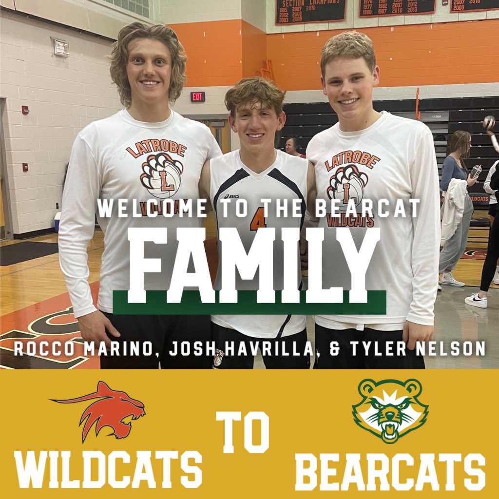 bearcats_mvb's tweet photo. Excited to add these guys to the family! Always great to find some talent in our backyard and continue our relationship with Latrobe. 

Rocco Marino - MH
Josh Havrilla - S/DS
Tyler Nelson - OH

#GoBearcats #Wildcats2Bearcats https://t.co/nyN93KYUwd