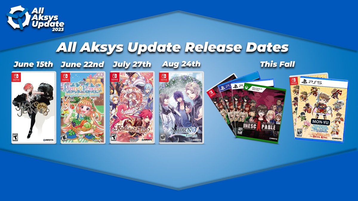 aksysgames's tweet photo. Following our ALL AKSYS UPDATE, these games are now available for pre-order TODAY! Check out our new release dates for our upcoming games, and make sure you secure your Limited Editions and First-Run copies of your most anticipated games!

https://t.co/eOtbZh2lmD https://t.co/un9SQ46EuY