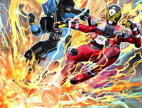 2boys multiple boys electricity armor male focus kicking tokusatsu  illustration images