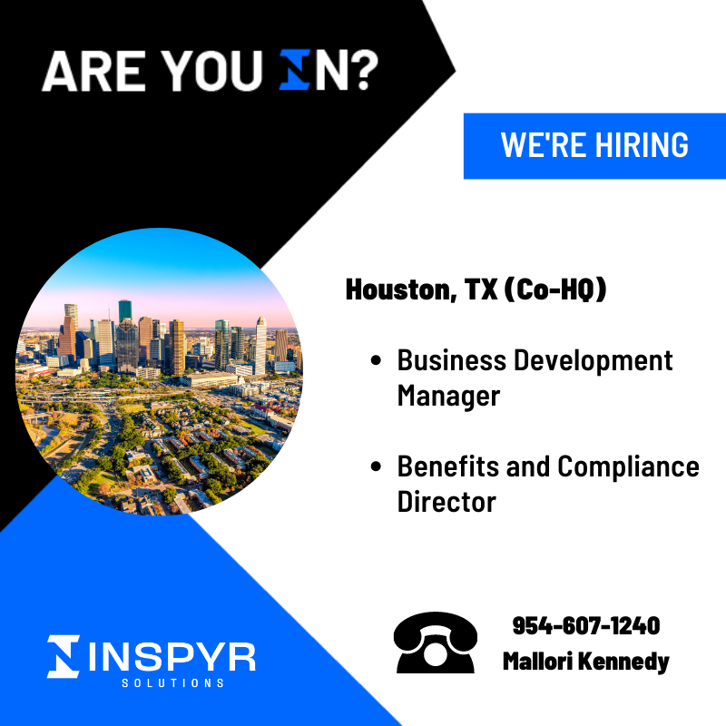INSPYRSolution's tweet image. We're hiring a Business Development Manager and a Benefits and Compliance Director in Houston, TX! Are you IN? If you're interested in joining our #Houston team, check out these internal career opportunities and apply today: inspyrsolutions.com/careers #Houstonjobs #Salesjobs #HRjobs
