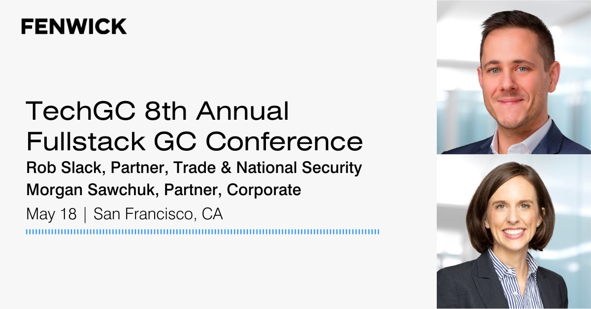 FenwickWest's tweet photo. Don’t miss this opportunity to join your fellow TechGCs to discuss the skills and strategies that make you an impactful leader and trusted advisor, prepared to guide your company to new heights.

Learn more: https://t.co/V869jvcdX2

#TechGC #Technology https://t.co/8DZ19aPuYX