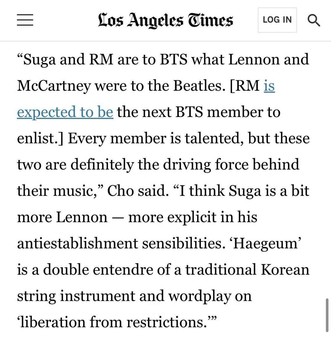 MINSUGAHQ's tweet photo. “Suga and RM are to BTS what Lennon and McCartney were to the Beatles. Every member is talented, but these two are definitely the driving force behind their music.” — Sang Cho, co-founder of the L.A.-based K-pop distribution and event firm KAI Media. https://t.co/RV8NxJUAwA