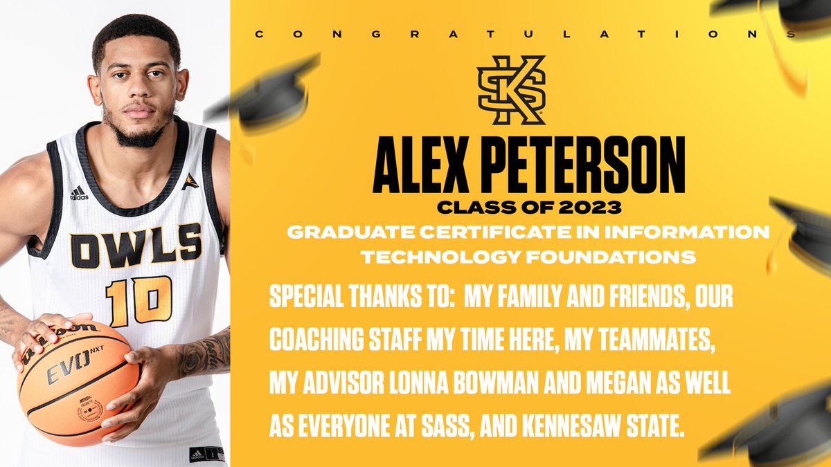 KSUOWLSMBB's tweet photo. Our second Owl walking this week is Alex Peterson, receiving his Graduate Certificate in Information Technology ππ
#HootyHoo π¦π #KSUGrad π https://t.co/G5BDQdsJjx