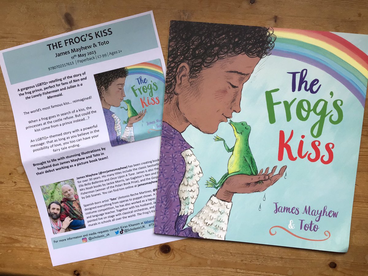 Enormous thanks to @kirankhanom @scholastic for today's fab book post! Cannot wait to read #TheFrogsKiss by @mrjamesmayhew and @MrTotoMartinez - a beautiful LGBTQ+ retelling of the classic Frog Prince story which hits the shelves on 11th May 🥰🏳️‍🌈🐸