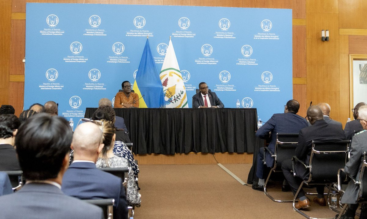 RwandaMFA's tweet photo. Today, Minister @Vbiruta held a diplomatic briefing on the recent natural disaster that hit the Northern, Western, and Southern Provinces of Rwanda. https://t.co/cTQ0Oq8gMS