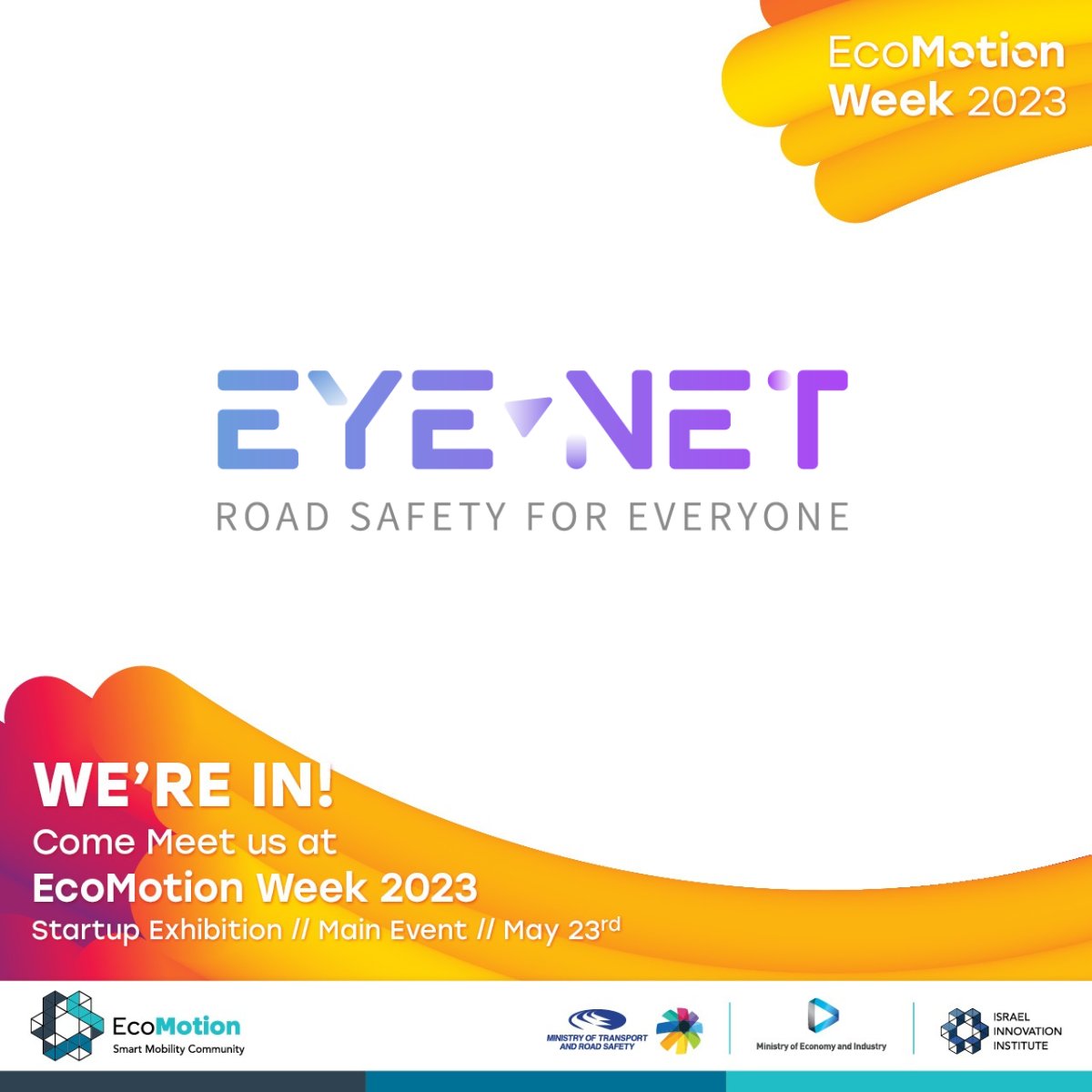 Excited to be back at <a href="/EcoMotionIL/">EcoMotion</a> community's event!
Join us on May 23rd to explore our next-gen collision prevention solutions: eu1.hubs.ly/H03K32-0
#EMW23 #EcoMotionWeek2023 #CollisionPrevention #Innovation #TelAviv #Roadsafety #Micromobility