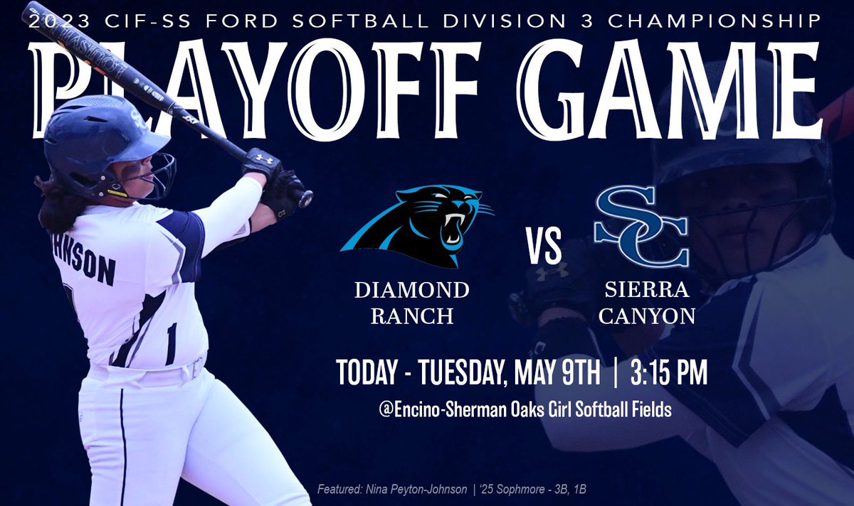 SCSoftballFan's tweet photo. 🥎 GAME DAY

Sierra Canyon will host Diamond Ranch for Round 2 of the CIF-SS Division 3 Playoffs today.

🆚 Diamond Ranch
📅 Today, May 9th
⏰ 3:15 PM
📍 Encino-Sherman Oaks Girl Softball Fields (Louisville Field)

@latsondheimer @pollonpreps @Tarek_Fattal @SCanyonSports https://t.co/L3iqbotarg