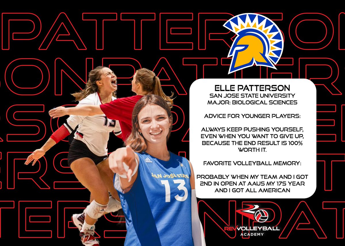 Today we celebrate <a href="/EllePatterson6/">Elle Patterson</a> who is headed to <a href="/SanJoseStateVB/">SJSU VOLLEYBALL</a> to continue her career! She’s making her way back onto the court. Elle is an OG too and she’s done so much to bring this club to fruition. Congrats Elle! We’re proud of you! 

Celebrate our seniors on May 18, 7p!