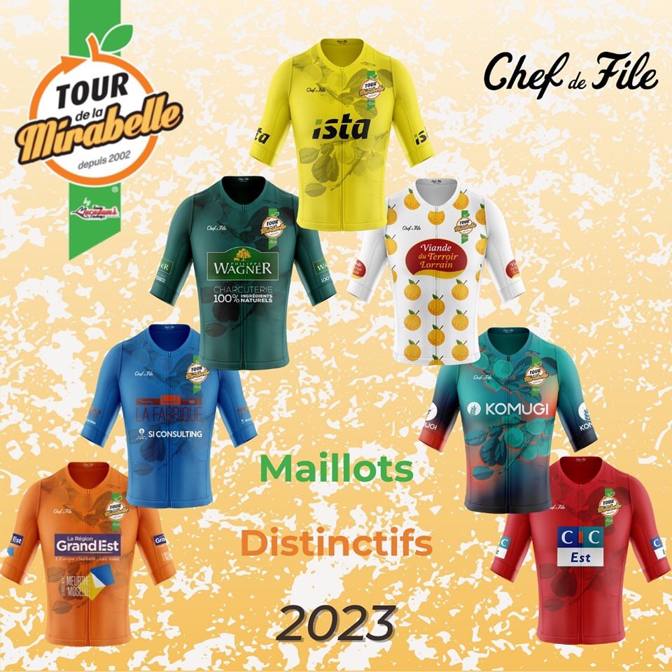 Depuis plusieurs jours, vous avez pu découvrir les nouveaux maillots distinctifs du Tour de la Mirabelle pour cette année 2023. 🚴‍♂️
Rendez-vous du 26 au 28 mai pour voir passer ces maillots sur vos routes du Grand-Est ! 🔜
<a href="/TeamMacadamsCow/">Team Macadam's Cowboys</a>