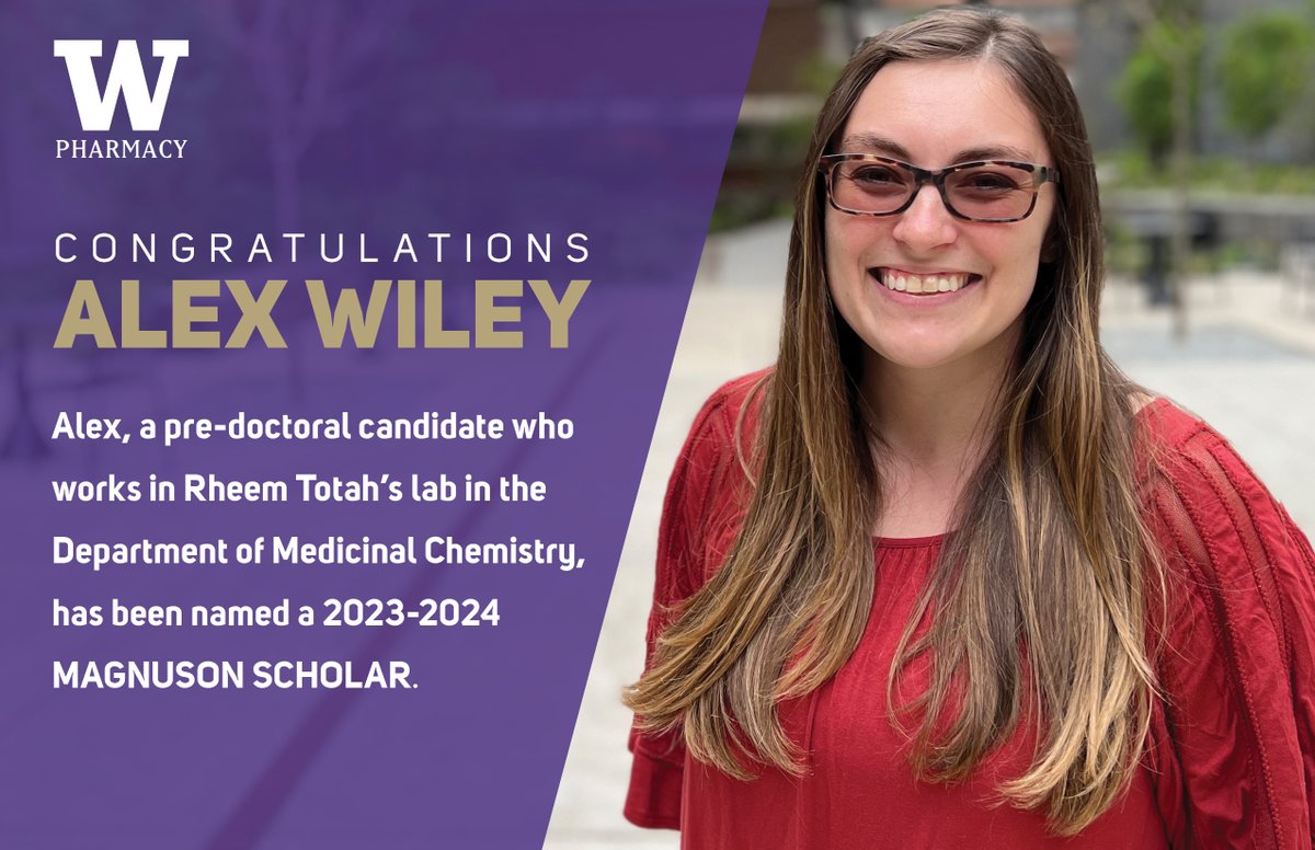 UW_Pharmacy's tweet image. @UW Board of Health Sciences Deans announced this week that fourth-year #UWSOP Medicinal Chemistry student Alex Wiley has been named a 2023–2024 Magnuson Scholar. Congratulations, Alex!
Read more here: bit.ly/44Cu1eK

#MedChem #Magnuson #UW #PopulationHealth
