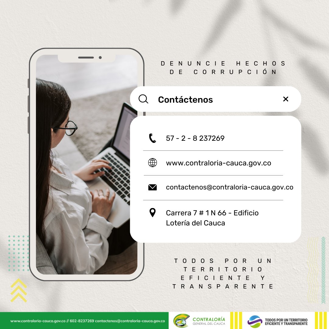 CGC_cauca's tweet image. Recuerde nuestros canales digitales de  comunicación: contraloria-cauca.gov.co -
contactenos@contraloria-cauca.gov.co - 57- 2 8 237269. #DenuncieLaCorrupción