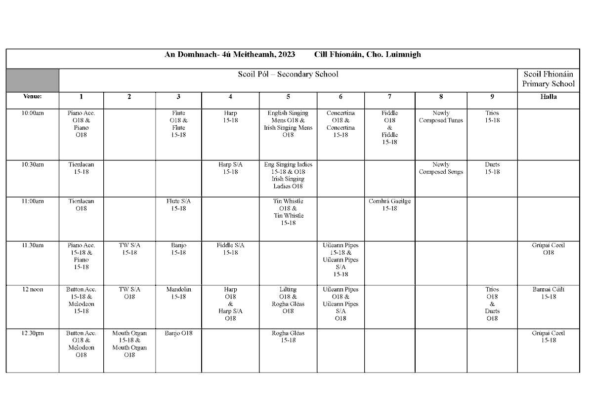 LimerickCCE's tweet photo. Fleadh Cheoil Luimnigh 2023
Competition Timetables
Also available at https://t.co/tTp7TpGGJw https://t.co/nfj7BuiMNX