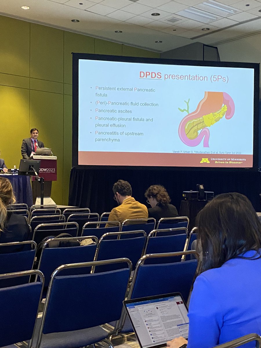 Fantastic way to end #DDW2023 ! Great talk by super ⭐️ colleague @gurutrikumd on Disconnected Pancreatic Duct Syndrome #DDW2023 @SSATNews @UMN_GIHep @DDWMeeting
