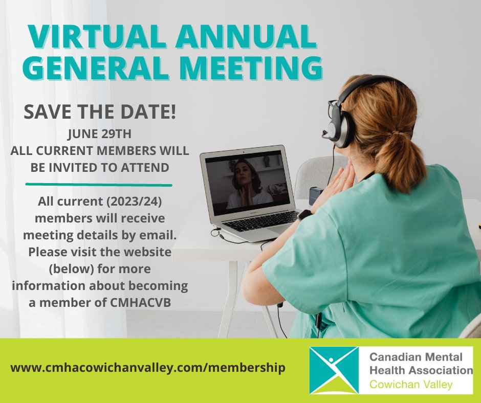 ⭐SAVE THE DATE⭐
Our AGM will take place on June 29th via Zoom. All active members will receive an invitation with details via email. Please visit our membership page: cmhacowichanvalley.com/membership for details.