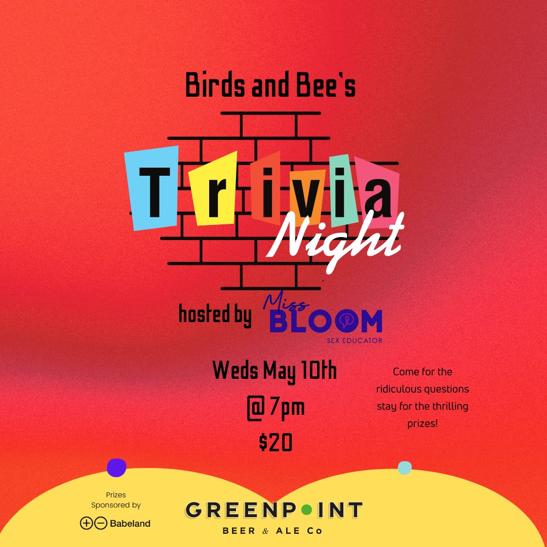 Babeland_NYC's tweet photo. Tomorrow! Come hang with us and super sex educator / host @nikidavisf at Greenpoint Beer &amp; Ale Co for some SEX TRIVIA! Drink, play, get silly, and win some sexy #Babeland prizes 😉 Sign up here: https://t.co/u40qPxtpER https://t.co/szzMN7f8V7