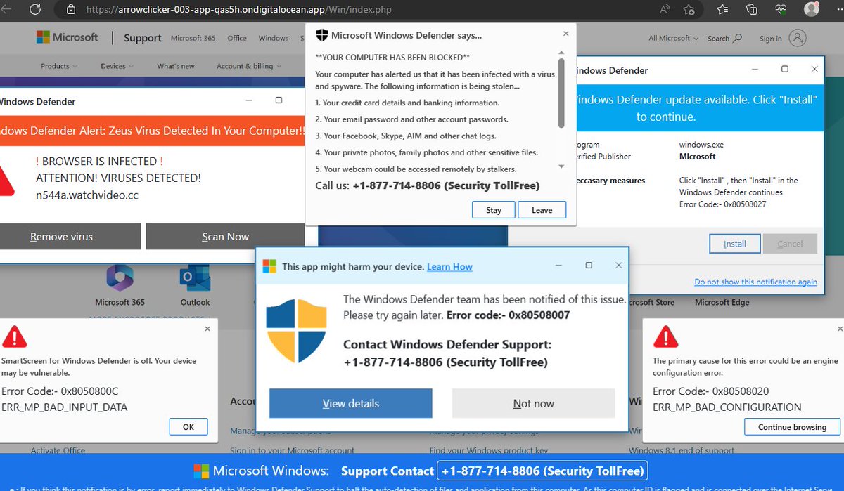 silentshushu's tweet image. Here&apos;s a few of the ones I&apos;m finding this week new ad network hosting a lot of #techsupportscam fake alerts today I&apos;m hunting on a large network I found Monday and that&apos;s just a few so far. #scambait #alerts #microsoftscam #fakevirus #popups