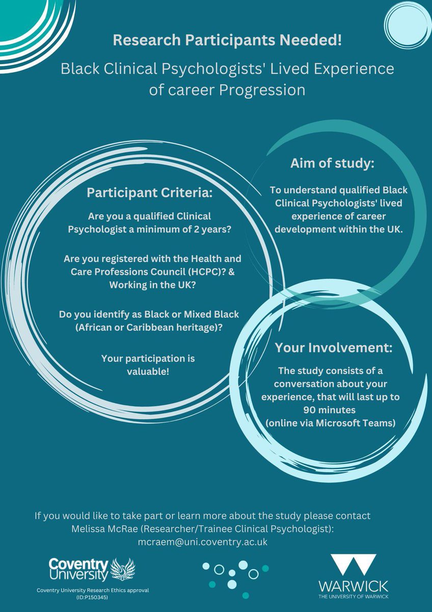 .<a href="/mcr_melis/">Melissa 🇬🇾</a> now recruiting for this important research on Black Clinical Psychologists lived experience of career progression