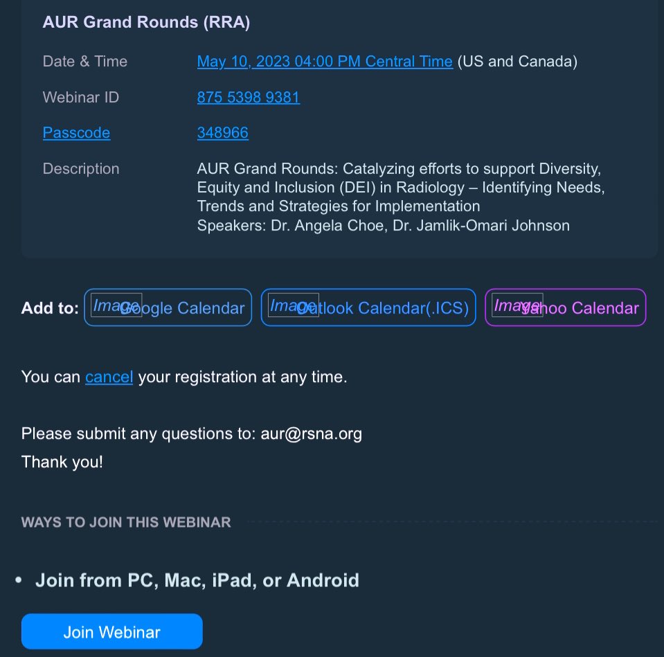 Don’t miss me and Dr. Jamlik-Omary Johnson (FACR) for AUR Grand Rounds tomorrow at 5:00 PM EST 👇👇👇 @rayosxdoc @ryankleemd @nkagetsu @AnnJayMD1 @ErinCookeMD @EJFloresMD @LBSrad @prachipagarwal @c_debenedectiMD @sentaberggruen