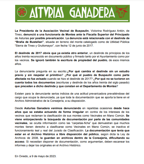 Las_Libertades's tweet image. Los vecinos reclaman sus montes #comunales contra el Gobierno autonómico @GobAsturias. La Presidente de la Asociación Vecinal de #Buspaulín (Tineo) denuncia ante la Fiscalía Superior de Asturias a una funcionaria de Montes por posible prevaricación facebook.com/AsturiasYeGana…