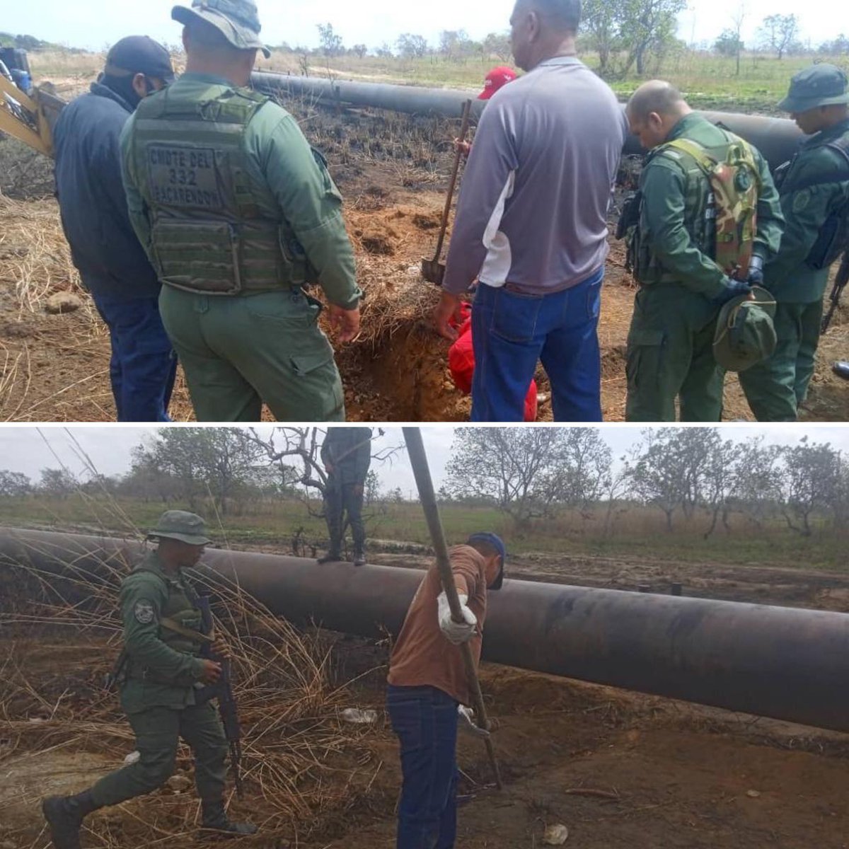 Efectivos de la #FANB en operaciones conjuntas e integrales con los OSC y la empresa @PDVSA en la ZODI Anzoátegui efectuaron el cierre de tres (03) tomas clandestinas de combustible realizadas a los poliductos en las progresivas 143+144 en la comunidad indígena de Kashaama,…