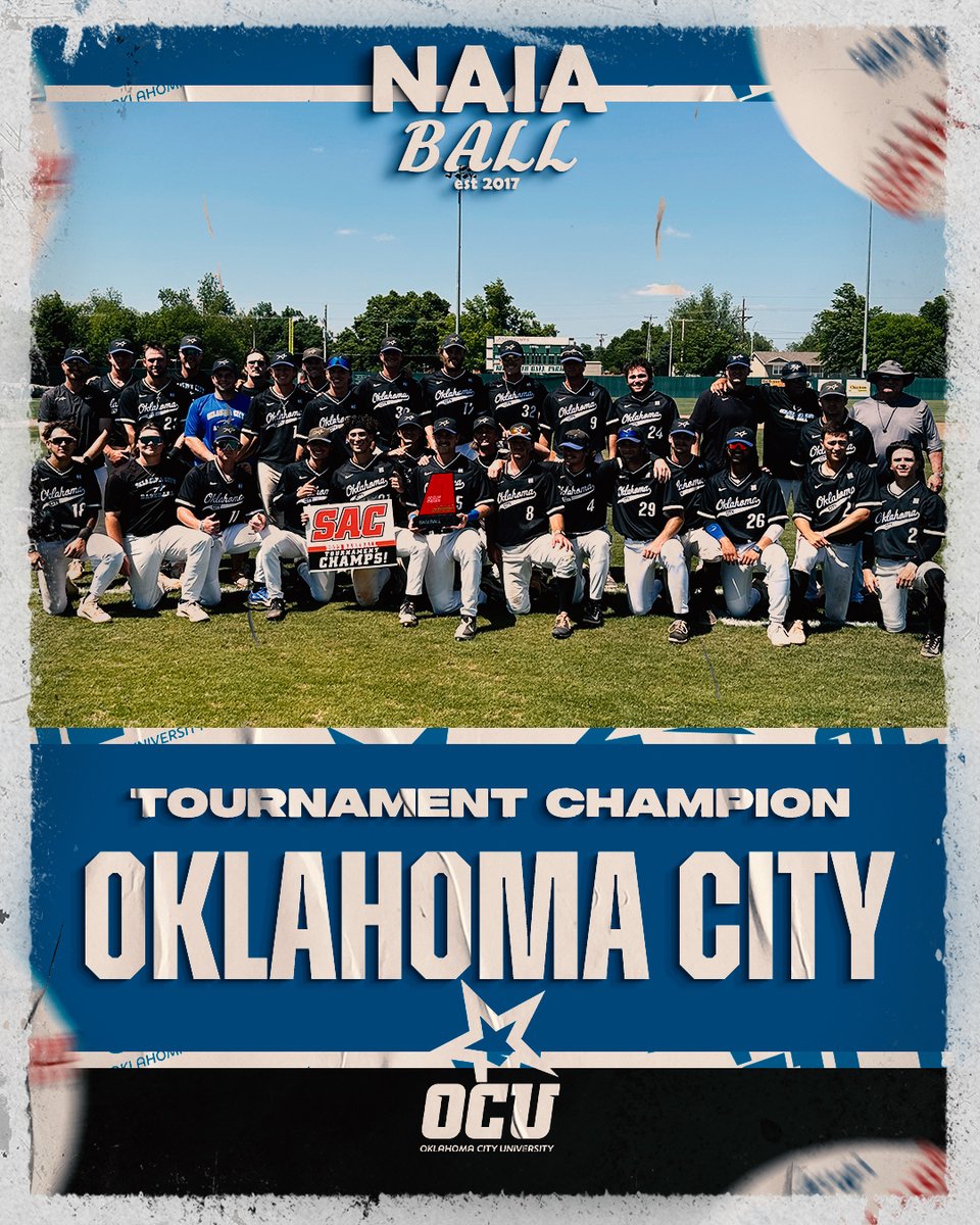 🚨 Oklahoma City (30-19) sweeps the Sooner Athletic Conference tournament championship to claim back to back SAC tournament titles. The Stars punch their ticket to the national tournament. #NAIABall <a href="/ocustars/">Okla. City Stars</a> <a href="/OklahomaCityBSB/">Oklahoma City University Baseball</a> <a href="/Sooner_Athletic/">The Sooner Athletic Conference</a>