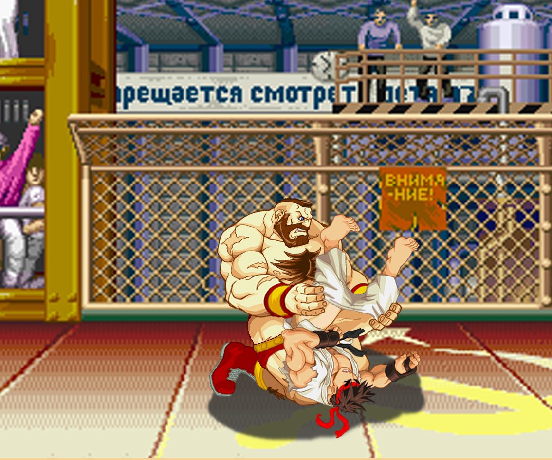 Ryu got dominated by Zangief after being KOed.