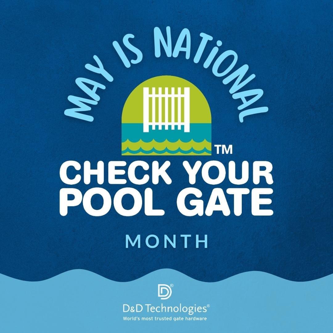 May is Water Safety Month, and it’s also Check Your Pool Gate Month! Download @DDTechGlobal Free Pool Gate Safety Checklists in the link below to get your backyard ready for a fun and safer summer! bit.ly/3KRyNKl #CheckYourPoolGateMonth #CYPGM #DrowningPrevention
