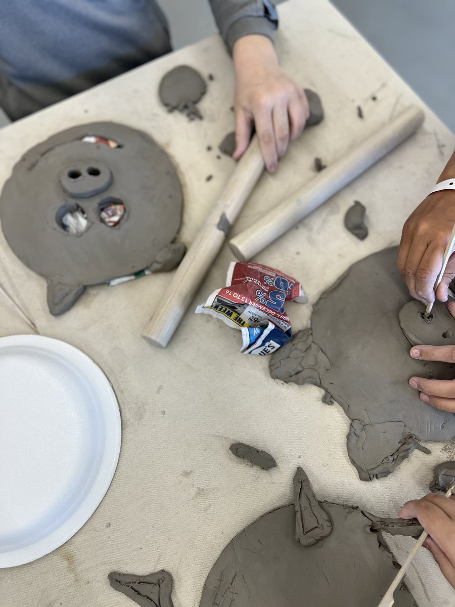 MsRehine's tweet photo. The Grade 4/5s channeling their creativity during our clay mask making workshop at the @LivingArtsCtr https://t.co/QN7vtBprut