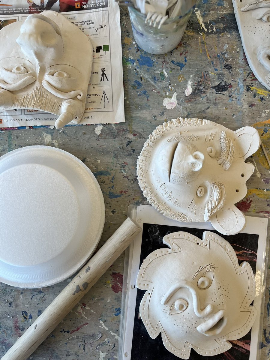 MsRehine's tweet photo. The Grade 4/5s channeling their creativity during our clay mask making workshop at the @LivingArtsCtr https://t.co/QN7vtBprut
