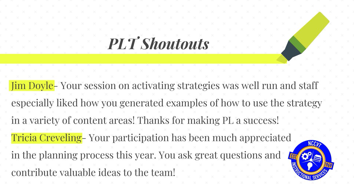 We are thankful for the PLT members’ willingness to partner with us on this years’ instructional focus and their determination to make it a success. They are why #NCCVTWorks! @shanta_reynolds @Supt_Jones @NCCVoTech