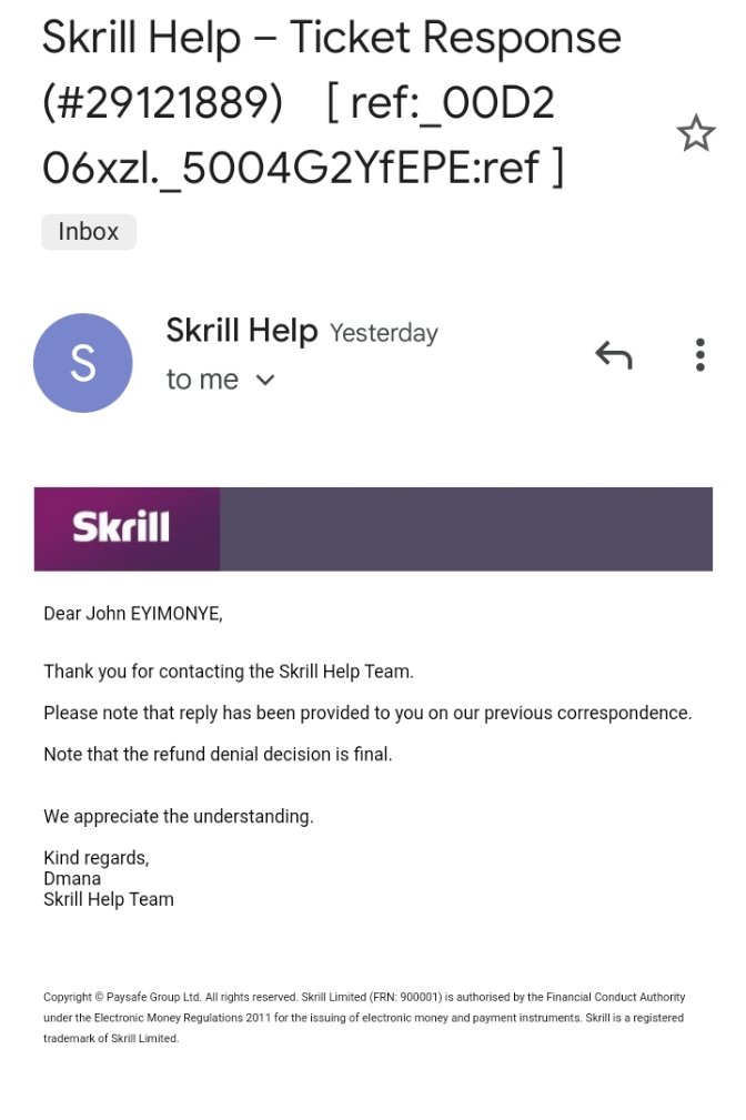 EyimonyeJohn's tweet photo. @skrill  and @NETELLER is a fraudulent platform, they blocked my account with $2000, and took administration fee of 300Eur, and permanently blocked the account with the remaining balance, this is totally fraudulent and unacceptable, refund my balance,
@elonmusk @CNN @Cristiano https://t.co/bynrCuXIOf