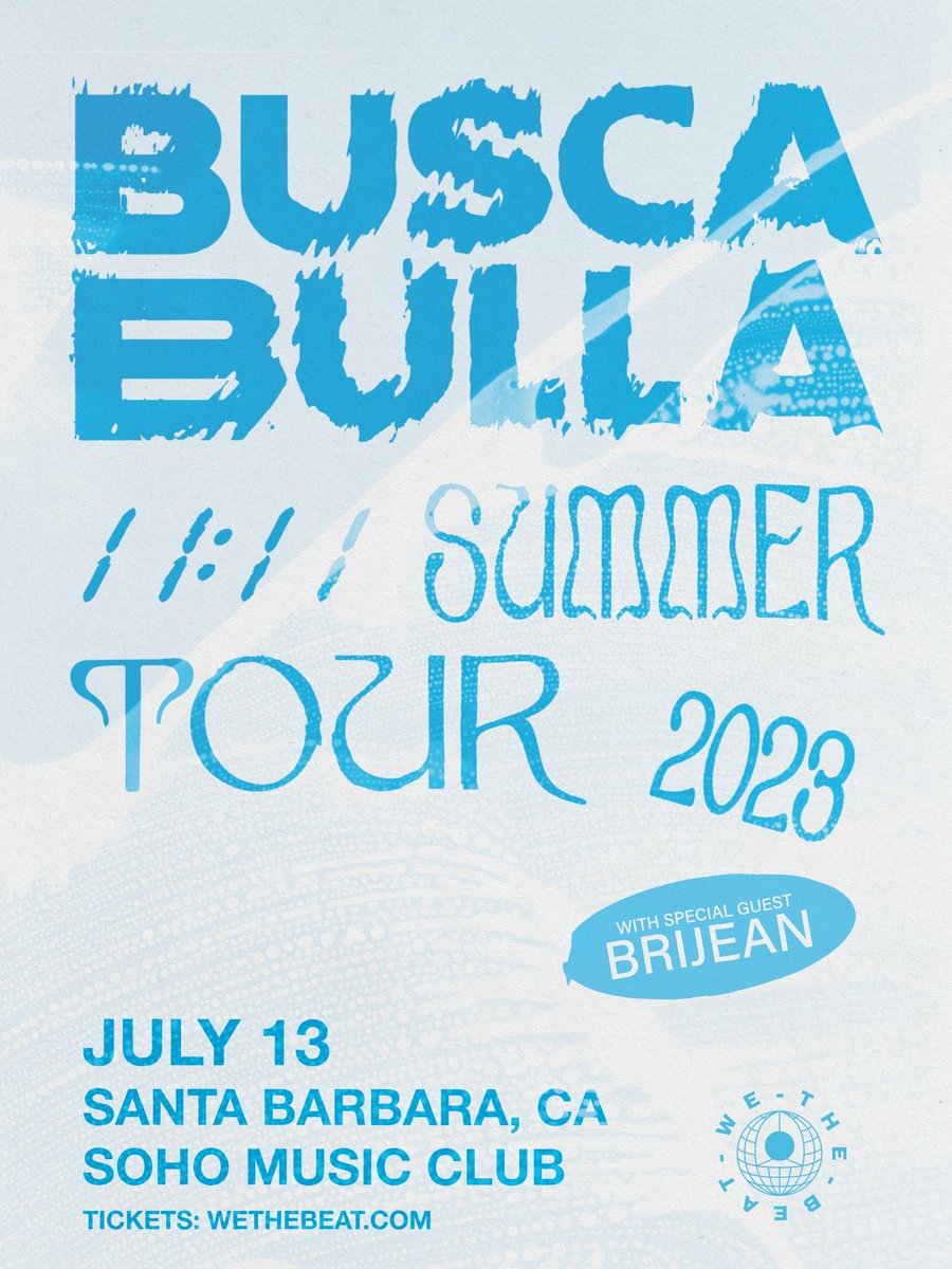 🌐 𝐉𝐔𝐒𝐓 𝐀𝐍𝐍𝐎𝐔𝐍𝐂𝐄𝐃 🌐 THURS, JULY 13 💃🏻 We The Beat welcomes Puerto Rican experimental-pop duo @buscabullamusic to @SOhOSB in Santa Barbara alongside @BrijeanBand! Tickets on sale Friday at 10am PST 🎟️: wethebeat.com