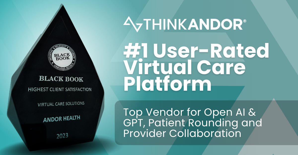 andor_health's tweet photo. We’re #1! @blackbookpolls surveyed ~1K clinicians over 750 facilities. We were the highest user-rated #VirtualCare Solution & the top vendor for #OpenAI & #GPT, Patient Rounding, & Provider Collaboration! #virtualrounding #virtualnursing #virtualsitting
https://t.co/LLtJlc2Xeb https://t.co/PSWSIfIpq6