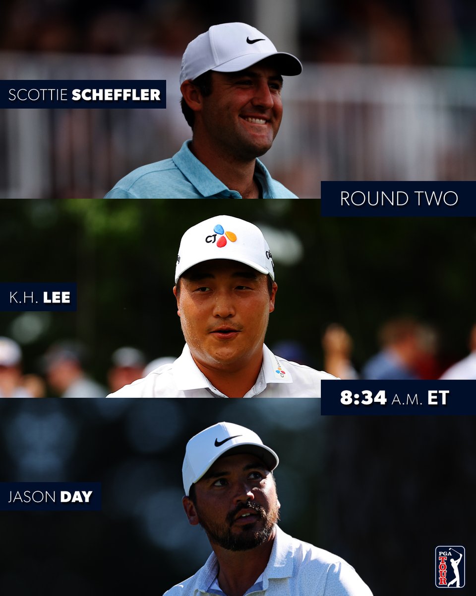 Tee times are live @ATTByronNelson ⛳️

Thursday

8:23 a.m. ET
Hughes
Min Woo Lee
Scott

8:34 a.m. ET
Hatton
Tom Kim
Matsuyama

8:45 a.m. ET
Kuchar
Stallings
Wise

Friday

8:23 a.m. ET
Hoge
Power
Riley

8:34 a.m. ET
Day
K.H. Lee
Scheffler

8:45 a.m. ET
Si Woo Kim
Montgomery
Spaun