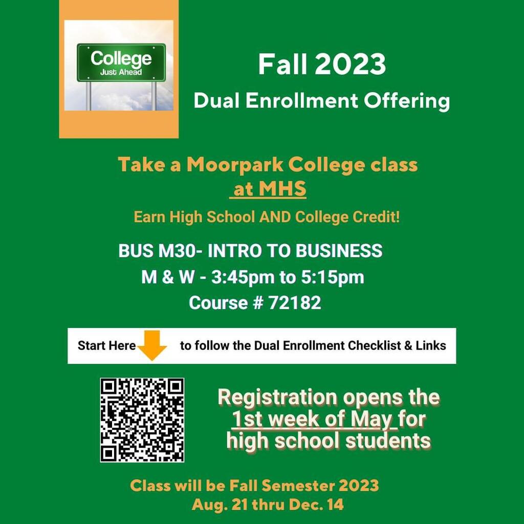 Attention future 11th and 12th grade students: The fall Dual Enrollment class taught at MHS is now open for registration. instagr.am/p/CsB6XbshyLT/