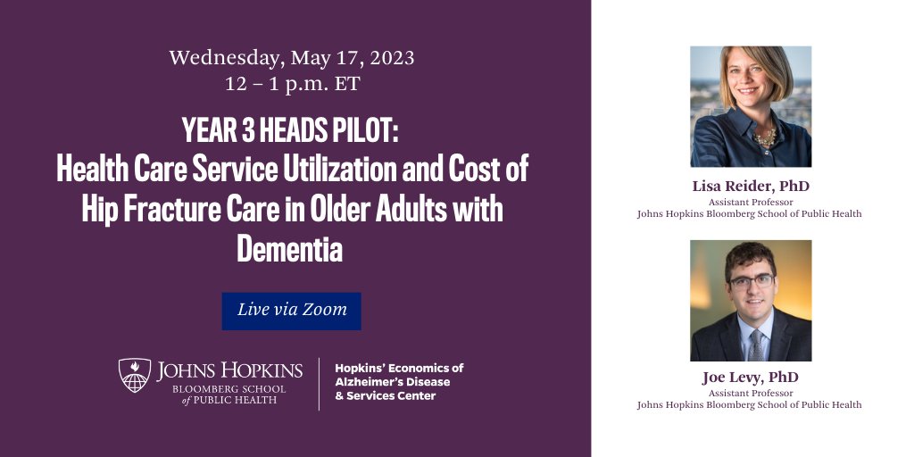 Join the #HEADSSeminar on May 17 at noon ET to hear Lisa Reider, PhD and <a href="/jlevy2/">Joe Levy</a>, PhD, discuss their year 3 HEADS pilot project “Health Care Service Utilization and Cost of Hip Fracture Care in Older Adults with Dementia.” DM us for Zoom registration information!