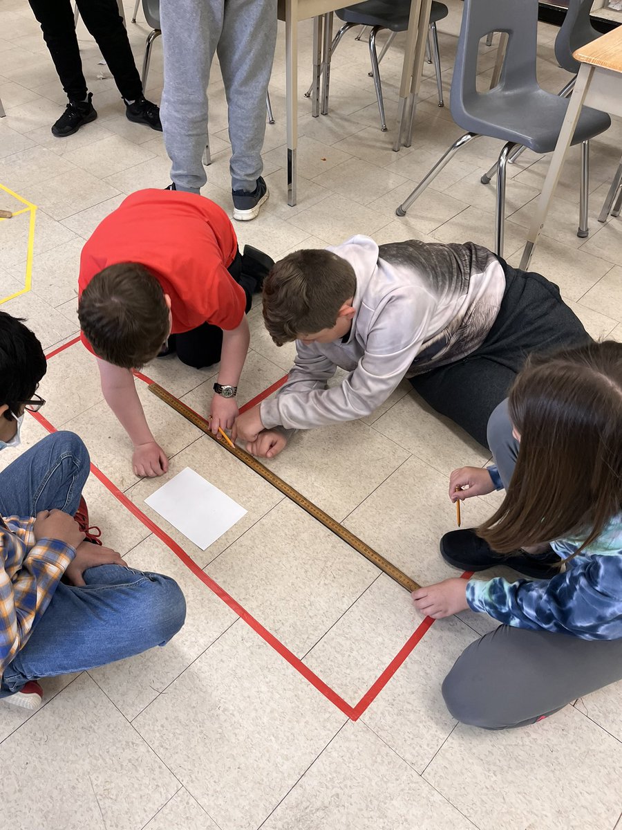 Grade 6’s worked hard in math stations this morning to determine the area of irregular floor polygons! <a href="/merritt_ps/">WilliamHamiltonMerrittPS</a> <a href="/bjastrubecki/">Mrs. Jastrubecki</a> #mathchat