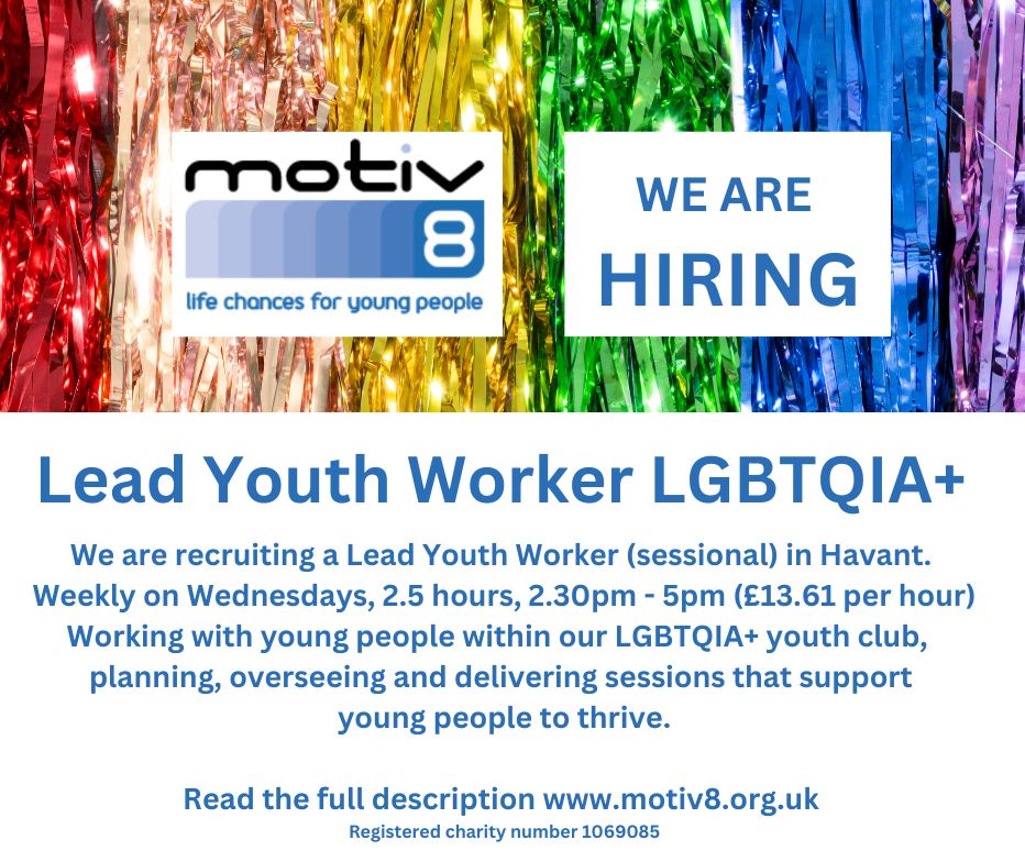 Do you have the experience which can support young people to gain the confidence and opportunities to thrive?

We are hiring a Lead Youth Worker who can empower and boost the skills of of the young people at the Motiv8 LGBTQIA+ youth club.

lnkd.in/eN4qZ7pu