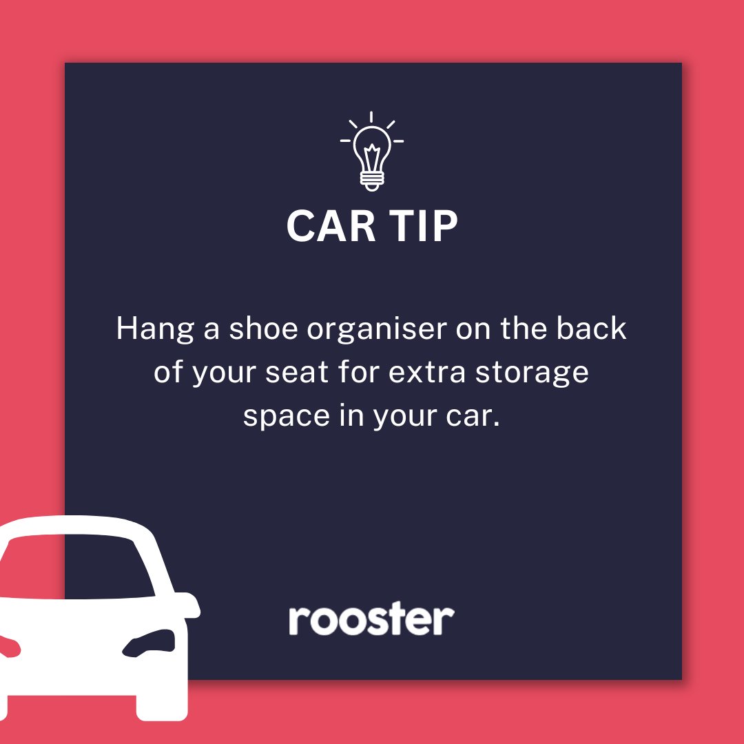 Car tips! 💡

Hang a shoe organiser on the back of your seat for extra storage space in your car.
.
.
#roosterinsurance #cars #carinsurance #driving #ukinsurance #uk #insurance #cartip #usefulinfo #carhack #hacks #roadhack